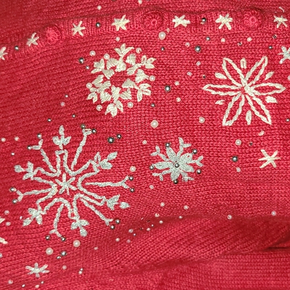 Ugly Christmas Sweater - Snowflakes - Red - Petite Medium - Picture 4 of 8